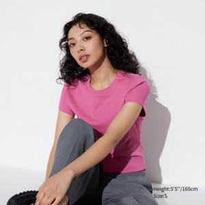 Women Uniqlo Mini Short Sleeve T Shirts Pink | 5251099