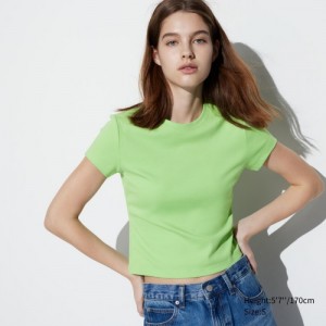 Women Uniqlo Mini Short Sleeve T Shirts Green | 3343095