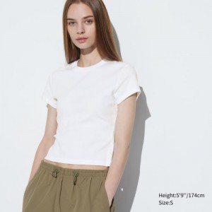 Women Uniqlo Mini Short Sleeve T Shirts White | 1525954