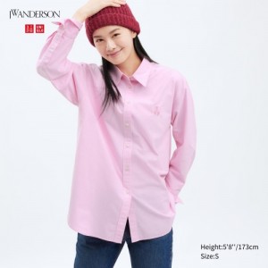Women Uniqlo Oxford Long-Sleeve Long Shirts Pink | 7453480