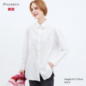 Women Uniqlo Oxford Long-Sleeve Long Shirts White | 6855439