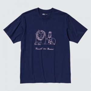 Women Uniqlo PEACE FOR ALL Lisa Larson Short-Sleeve T Shirts Navy | 7249181