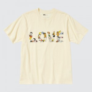 Women Uniqlo PEACE FOR ALL Short-Sleeve Graphic Peanuts T Shirts Yellow | 4645361
