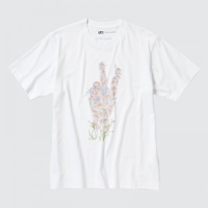Women Uniqlo PEACE FOR ALL Short-Sleeve Graphic JW Anderson T Shirts White | 5599482