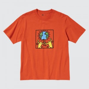 Women Uniqlo PEACE FOR ALL Short-Sleeve Graphic Keith Haring T Shirts Orange | 7014432