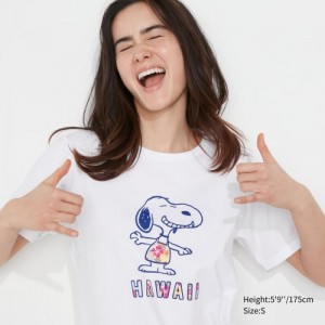 Women Uniqlo Peanuts Hawaii UT Short-Sleeve T Shirts White | 7936040