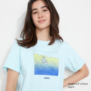 Women Uniqlo Peanuts Hawaii UT Short-Sleeve T Shirts Green | 6154447