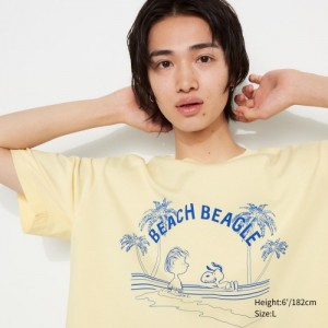 Women Uniqlo Peanuts Hawaii UT Short Sleeve T Shirts Yellow | 2114148