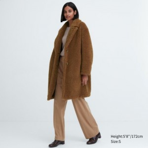 Women Uniqlo Pile-Lined Fleece Tailored Coats Brown | 5972817