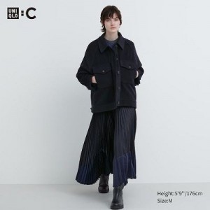 Women Uniqlo Pleated Color Block Skirts Black | 9613910