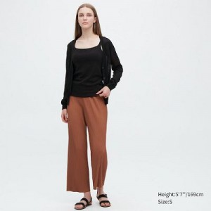 Women Uniqlo Pleated Straight Pants Brown | 4414743