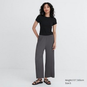 Women Uniqlo Pleated Straight Pants Grey | 9767959