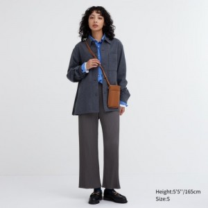 Women Uniqlo Pleated Straight Pants Grey | 3351231