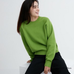 Women Uniqlo Premium Lambswool Crew Neck Long-sleeve Sweaters Green | 3158629