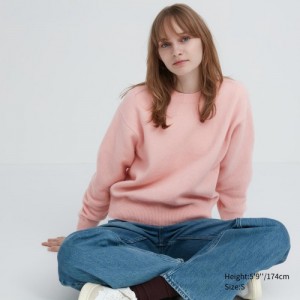 Women Uniqlo Premium Lambswool Crew Neck Long-sleeve Sweaters Pink | 2751418