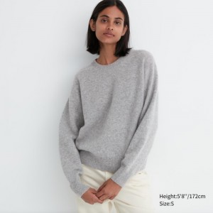 Women Uniqlo Premium Lambswool Crew Neck Long-sleeve Sweaters Grey | 5925496