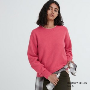 Women Uniqlo Premium Lambswool Crew Neck Long-sleeve Sweaters Pink | 9710289