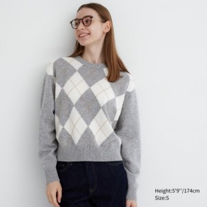 Women Uniqlo Premium Lambswool Long-Sleeve Crew Neck Sweaters Grey | 8258195