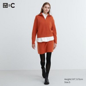 Women Uniqlo Premium Lambswool Mini Skirts Orange | 2251574