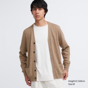 Women Uniqlo Premium Lambswool V-Neck Cardigan Beige | 6864767