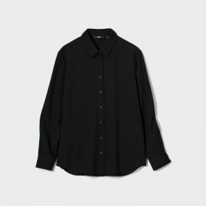 Women Uniqlo Rayon Long-Sleeve Blouse Black | 3593453