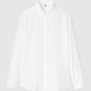 Women Uniqlo Rayon Long-Sleeve Blouse White | 5342367