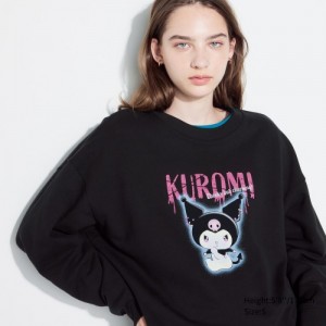 Women Uniqlo Sanrio characters Long-Sleeve Sweatshirts Black | 4167306