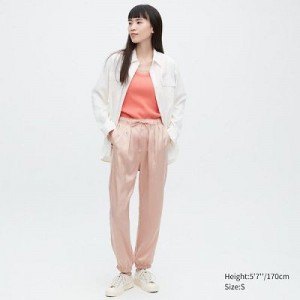 Women Uniqlo Satin Drape Joggers Pink | 5977153