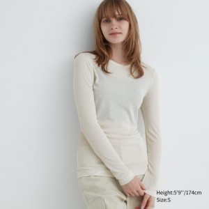 Women Uniqlo Sheer Jersey Crew Neck Long-Sleeve T Shirts White | 1438913