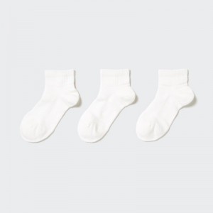 Women Uniqlo Short 3 Pack Sports/Piled Socks White | 379406