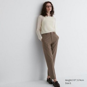 Women Uniqlo Smart Ankle (2-Way Stretch Check, Tall) Pants Brown | 3475338