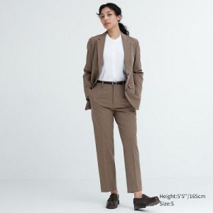 Women Uniqlo Smart Ankle (2-Way Stretch Check) Pants Brown | 6975639