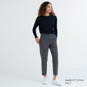 Women Uniqlo Smart Ankle (2-Way Stretch Glen Check) Pants Grey | 2788496