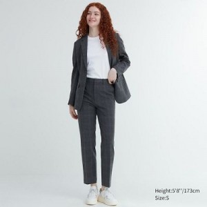 Women Uniqlo Smart Ankle (2-Way Stretch Glen Check, Tall) Pants Grey | 4202956