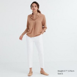 Women Uniqlo Smart Ankle (2-Way Stretch) Pants White | 5326231