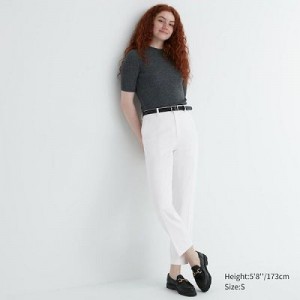 Women Uniqlo Smart Ankle (2-Way Stretch, Tall) Pants White | 2741195