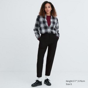 Women Uniqlo Smart Brushed Ankle Pants Black | 5802278
