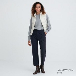 Women Uniqlo Smart Brushed Ankle (Pinstripe) Pants Navy | 3758653