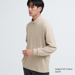 Women Uniqlo Smooth Fleece Mock Neck Long-Sleeve T Shirts Beige | 1324470