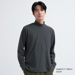 Women Uniqlo Smooth Fleece Mock Neck Long-Sleeve T Shirts Grey | 1962490