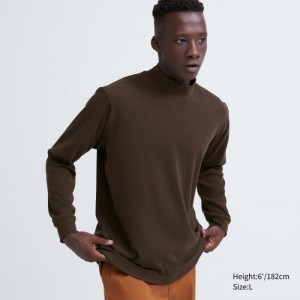 Women Uniqlo Smooth Fleece Mock Neck Long-Sleeve T Shirts Brown | 6156683