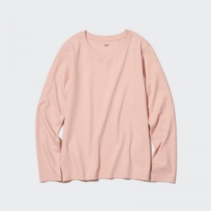 Women Uniqlo Smooth Stretch Cotton Crew Neck Long-Sleeve T Shirts Pink | 4167598