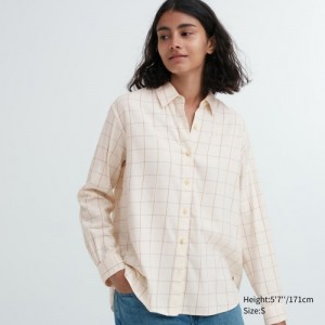 Women Uniqlo Soft Brushed Checked Long-Sleeve Shirts White | 9207037
