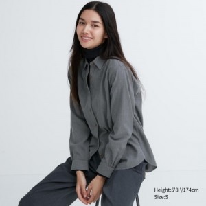 Women Uniqlo Soft Brushed Long-Sleeve Shirts Grey | 4023853
