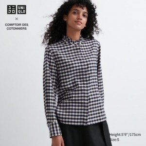Women Uniqlo Soft Brushed Stand Collar Long-Sleeve Shirts Blue | 8057235