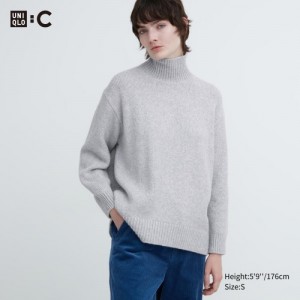 Women Uniqlo Soft Knit High Neck Long-Sleeve Sweaters Grey | 3816964