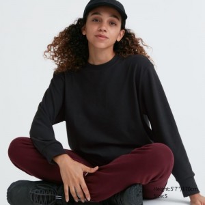 Women Uniqlo Soft Knitted Fleece Crew Neck Long-Sleeve T Shirts Black | 5084860