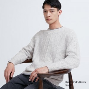 Women Uniqlo Souffle Yarn Cable Crew Neck Long-Sleeve Sweaters Grey | 9560351