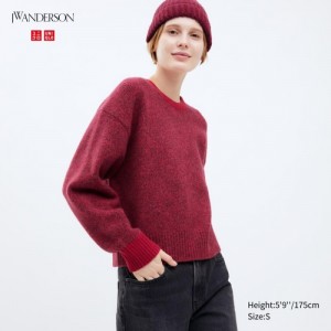 Women Uniqlo Souffle Yarn Crew Neck Long-Sleeve Sweaters Red | 9627038