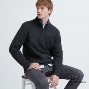 Women Uniqlo Souffle Yarn Half-Zip Long-Sleeve Sweaters Grey | 8887116